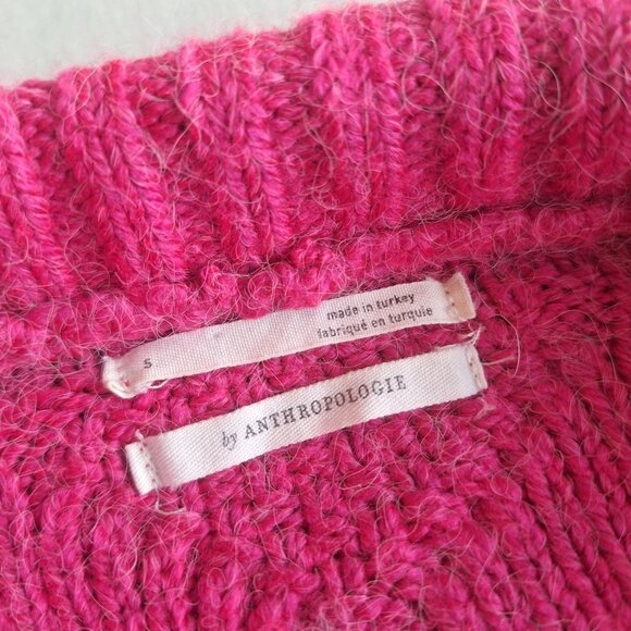 💙 Anthropologie Pink Quarter Zip Fuzzy Sweater Size S/M Preppy Fishermancore - Picture 4 of 8